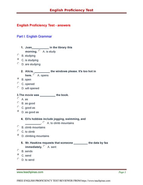 English Proficiency Test (EPT) Reviewer with answer key and  .